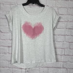 Light Gray Short Sleeve T-Shirt with Pink Watercolor Heart Graphic Girls XL